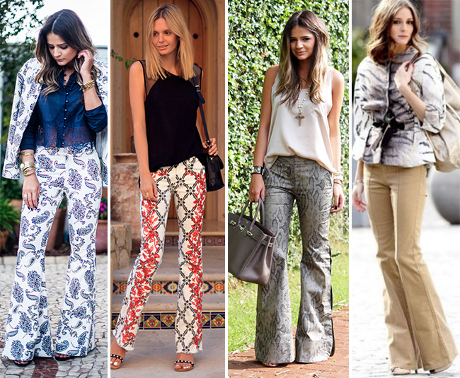 look com calça flare estampada