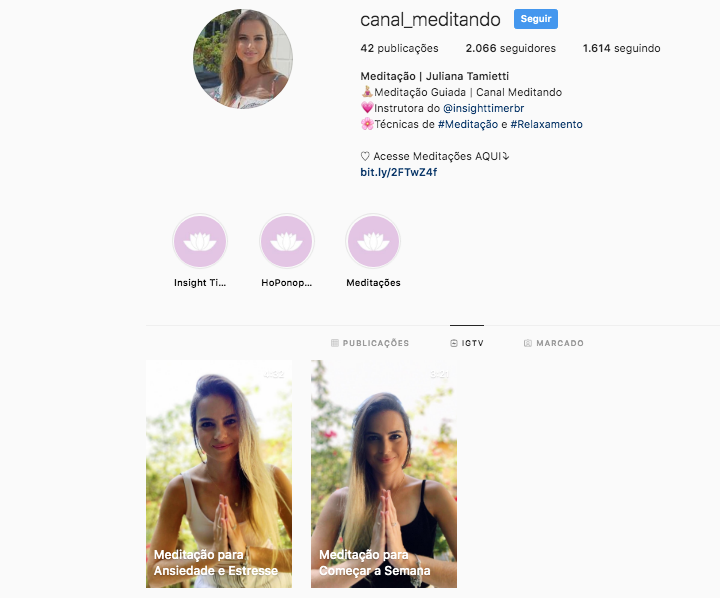 Instagram Meditando com Meditações Guiadas